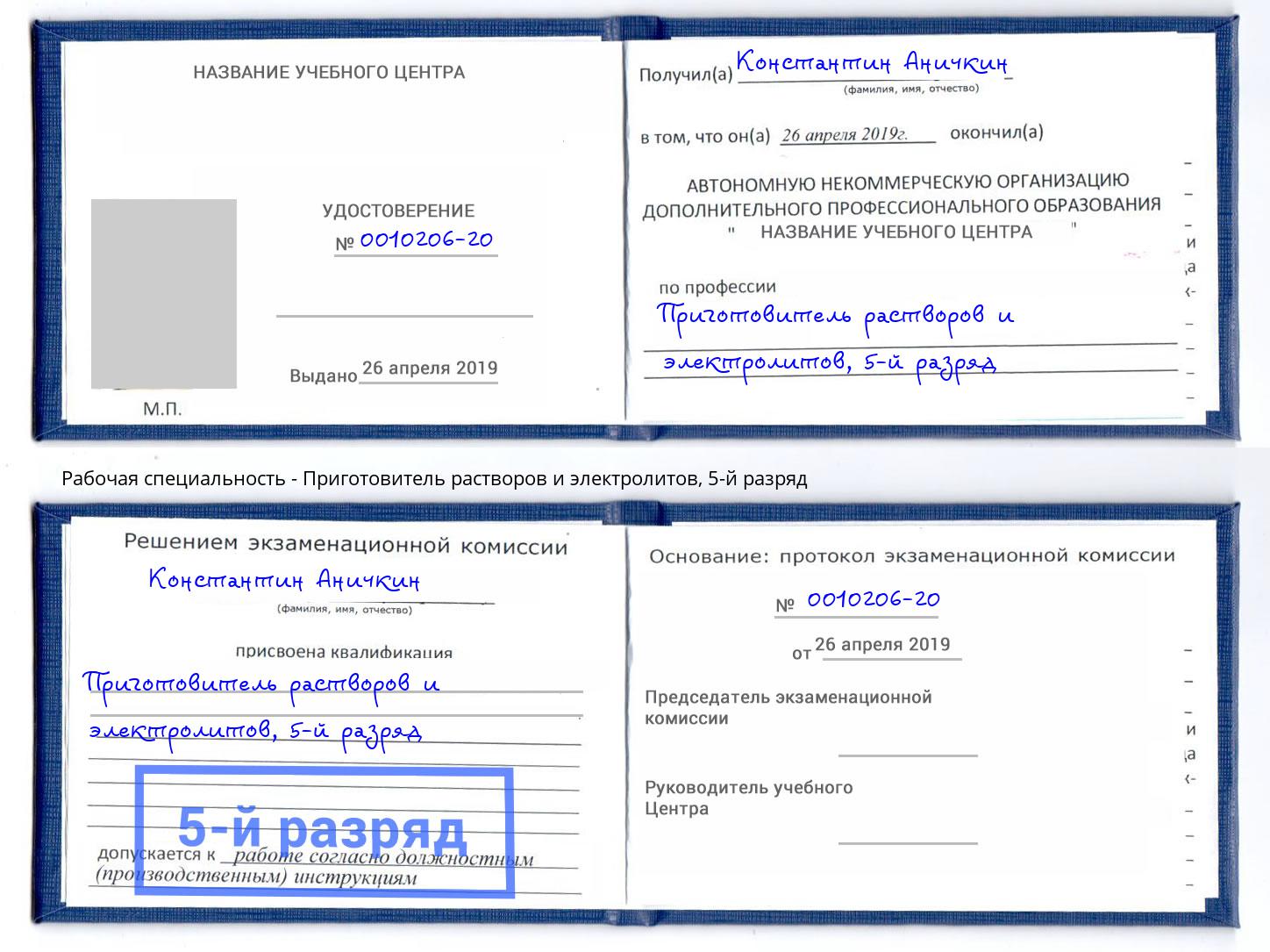 корочка 5-й разряд Приготовитель растворов и электролитов Великий Новгород