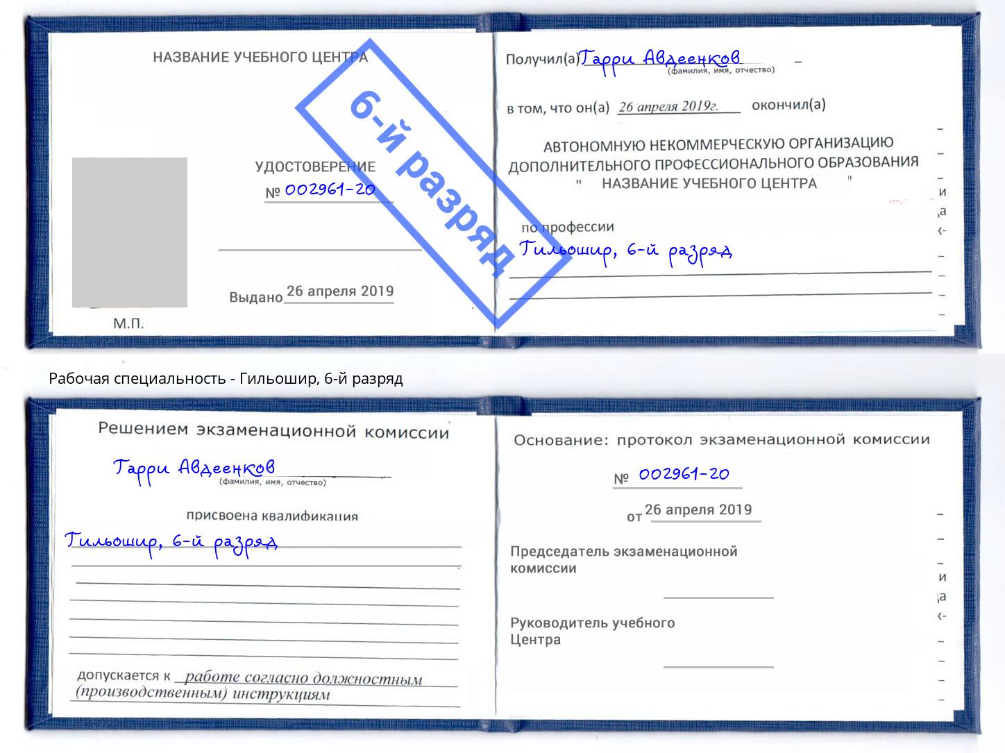 корочка 6-й разряд Гильошир Великий Новгород