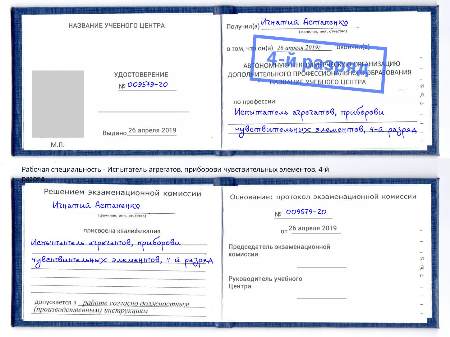корочка 4-й разряд Испытатель агрегатов, приборови чувствительных элементов Великий Новгород
