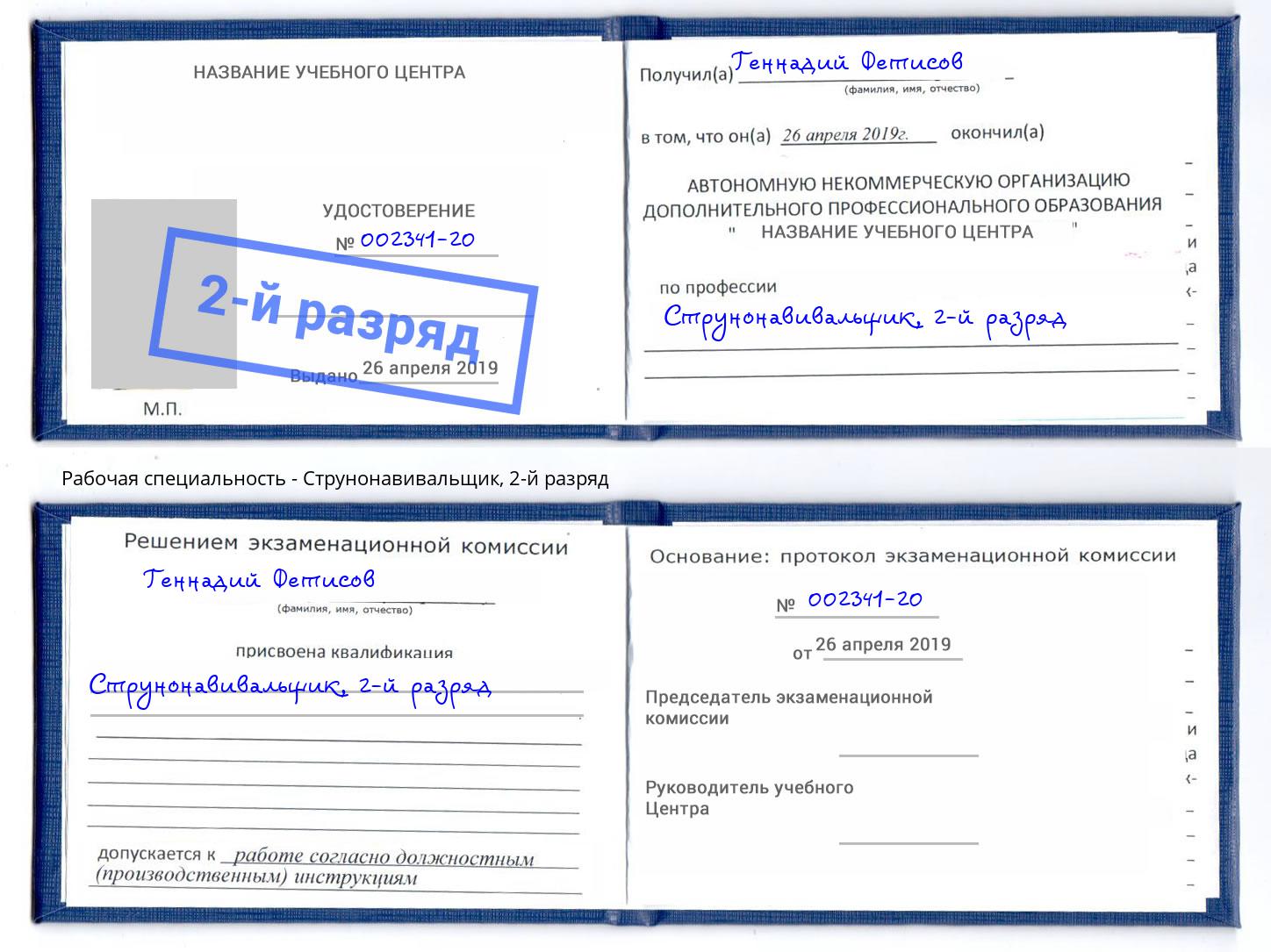 корочка 2-й разряд Струнонавивальщик Великий Новгород
