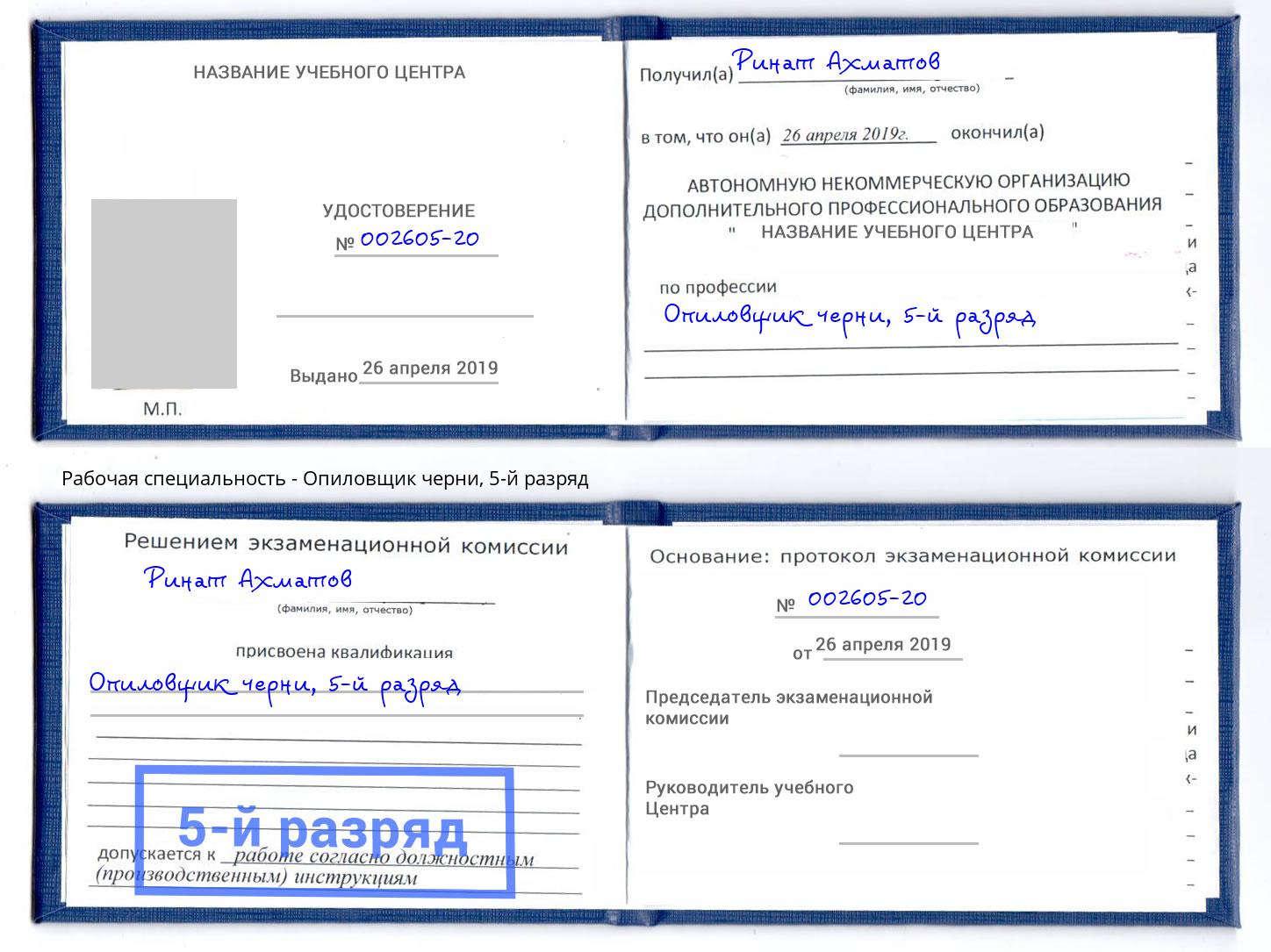 корочка 5-й разряд Опиловщик черни Великий Новгород