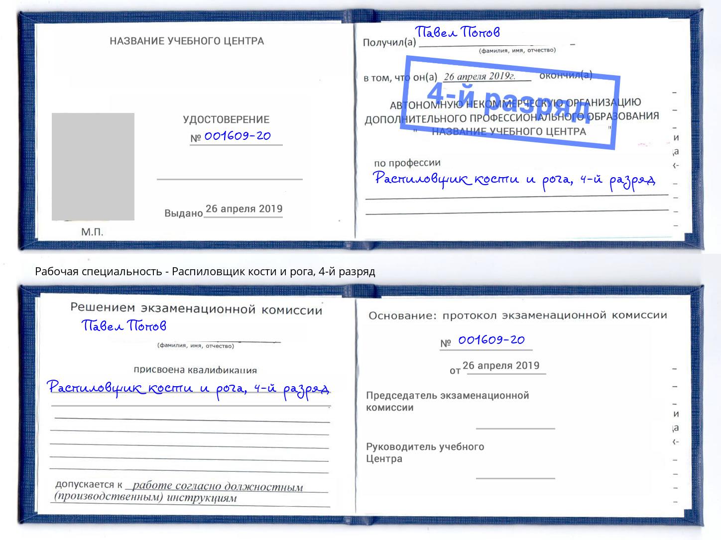 корочка 4-й разряд Распиловщик кости и рога Великий Новгород