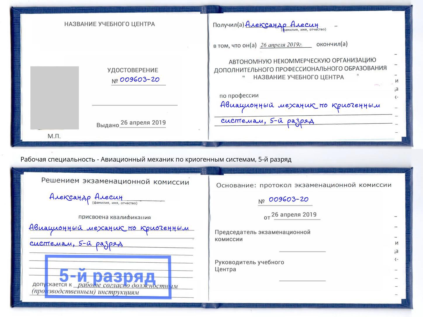 корочка 5-й разряд Авиационный механик по криогенным системам Великий Новгород