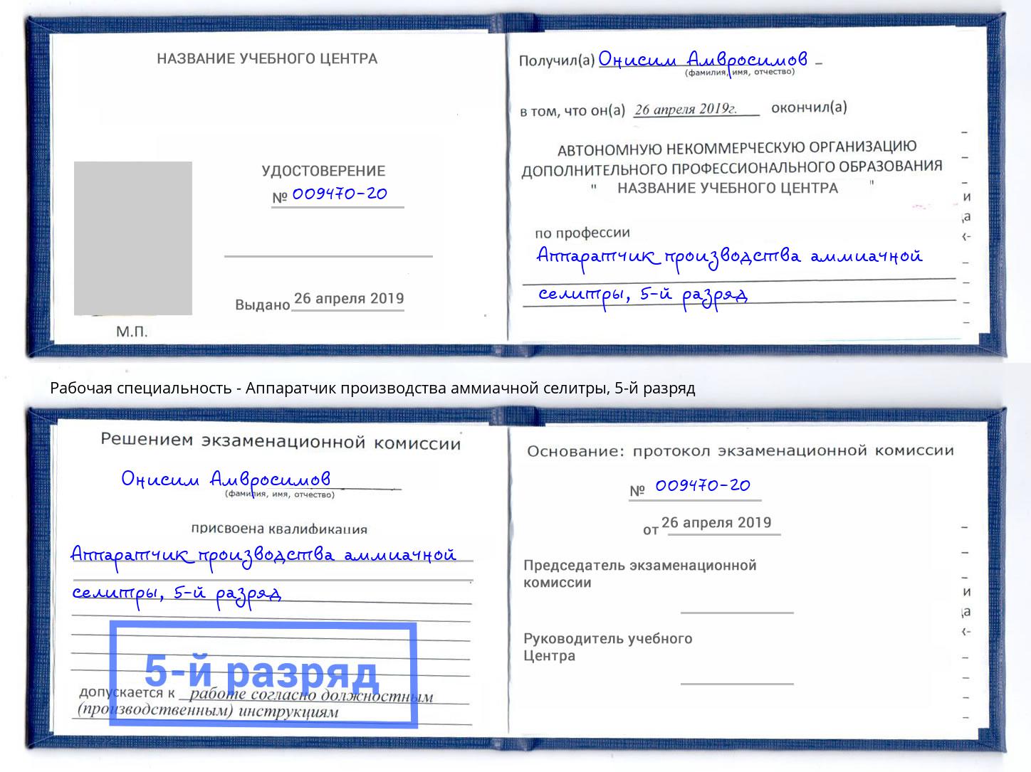 корочка 5-й разряд Аппаратчик производства аммиачной селитры Великий Новгород