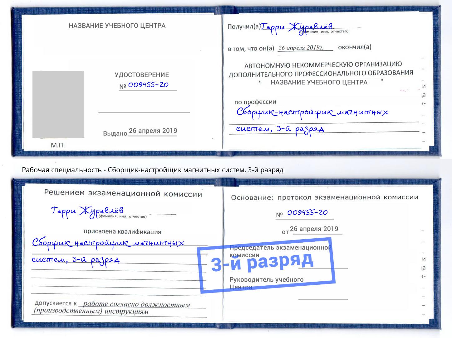 корочка 3-й разряд Сборщик-настройщик магнитных систем Великий Новгород