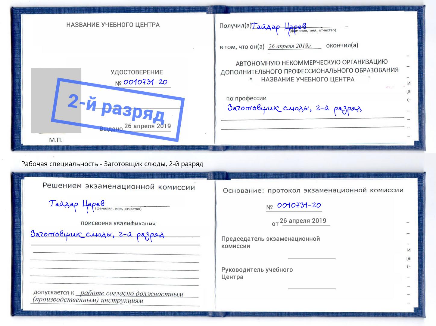 корочка 2-й разряд Заготовщик слюды Великий Новгород
