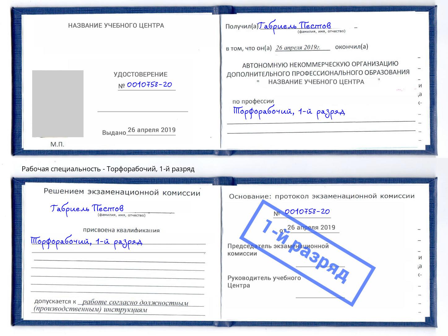 корочка 1-й разряд Торфорабочий Великий Новгород