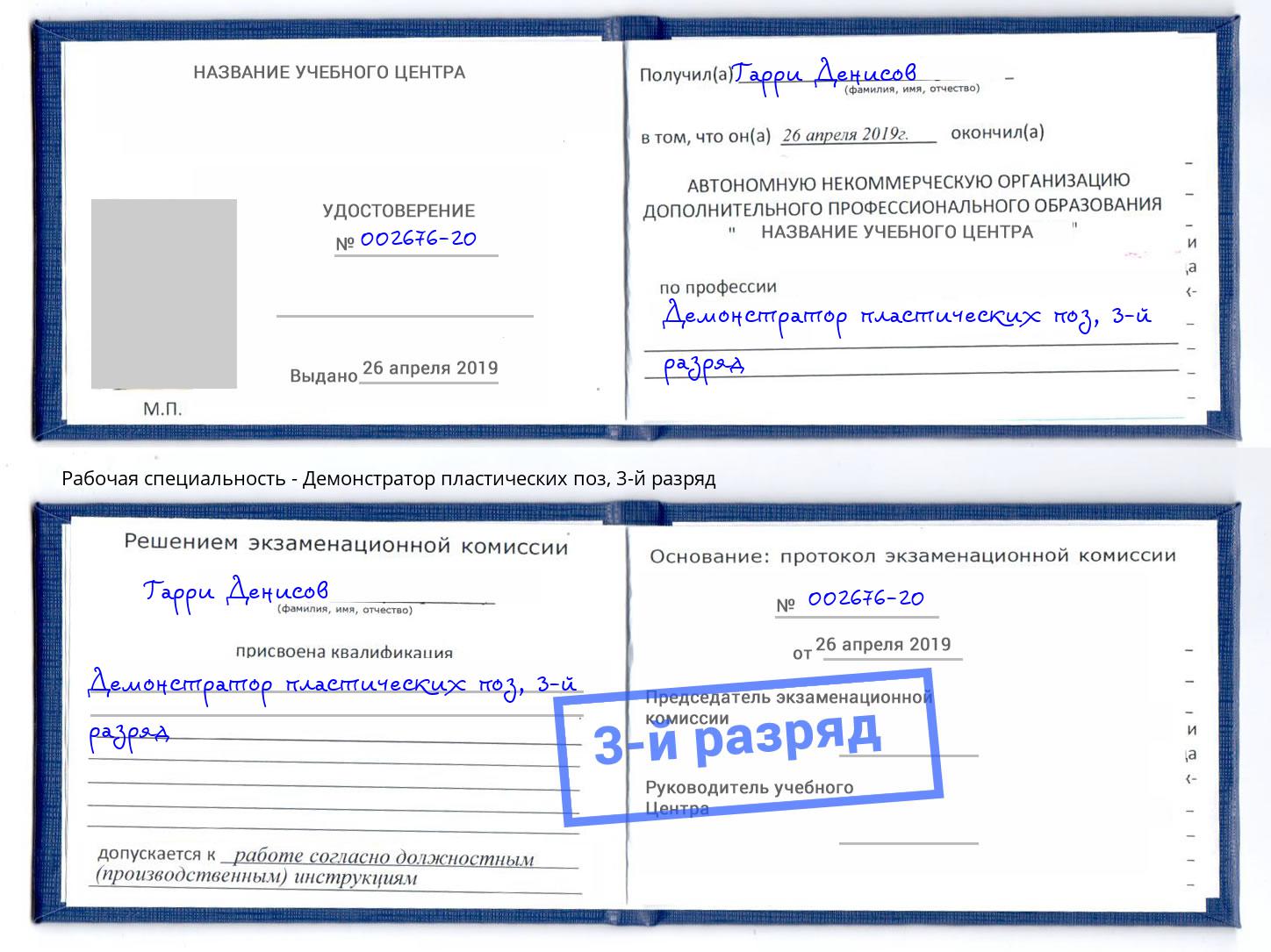 корочка 3-й разряд Демонстратор пластических поз Великий Новгород