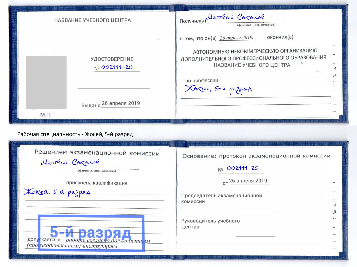 корочка 5-й разряд Жокей Великий Новгород