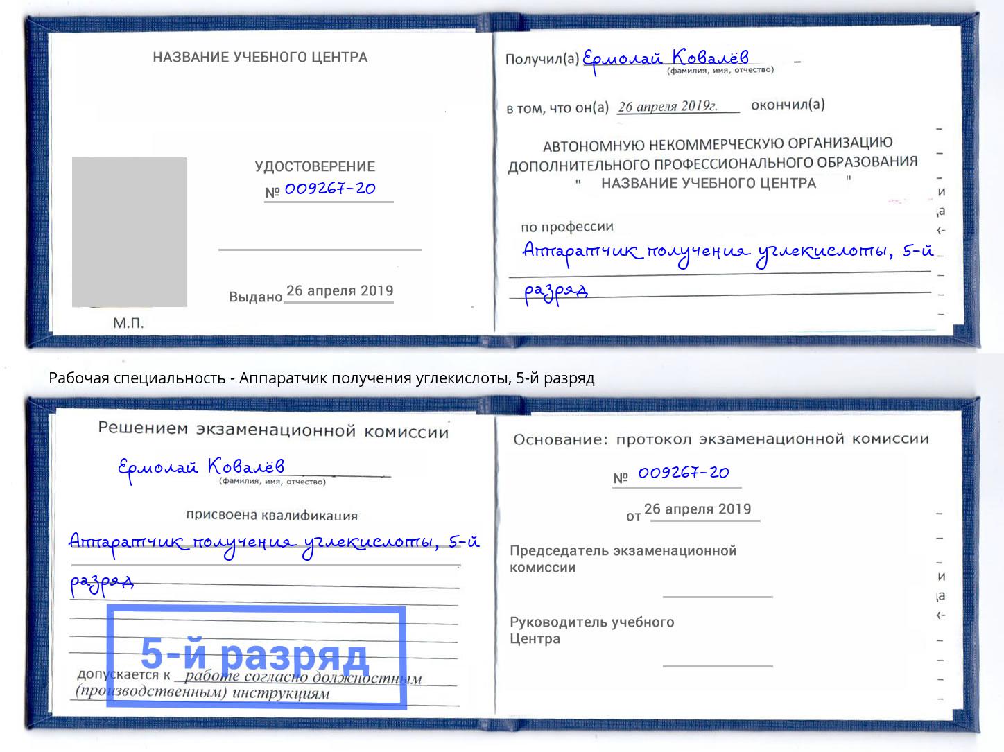 корочка 5-й разряд Аппаратчик получения углекислоты Великий Новгород