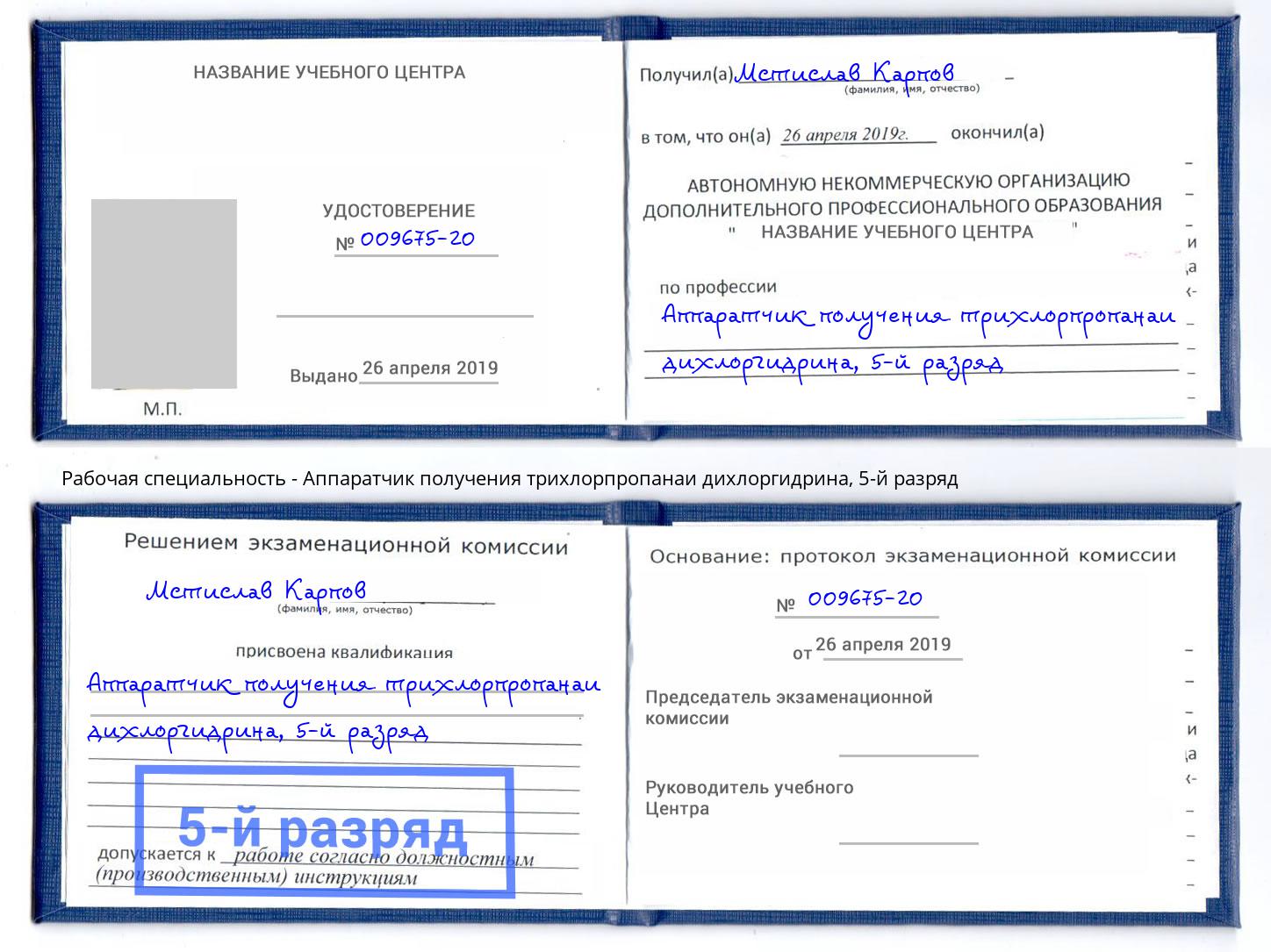корочка 5-й разряд Аппаратчик получения трихлорпропанаи дихлоргидрина Великий Новгород