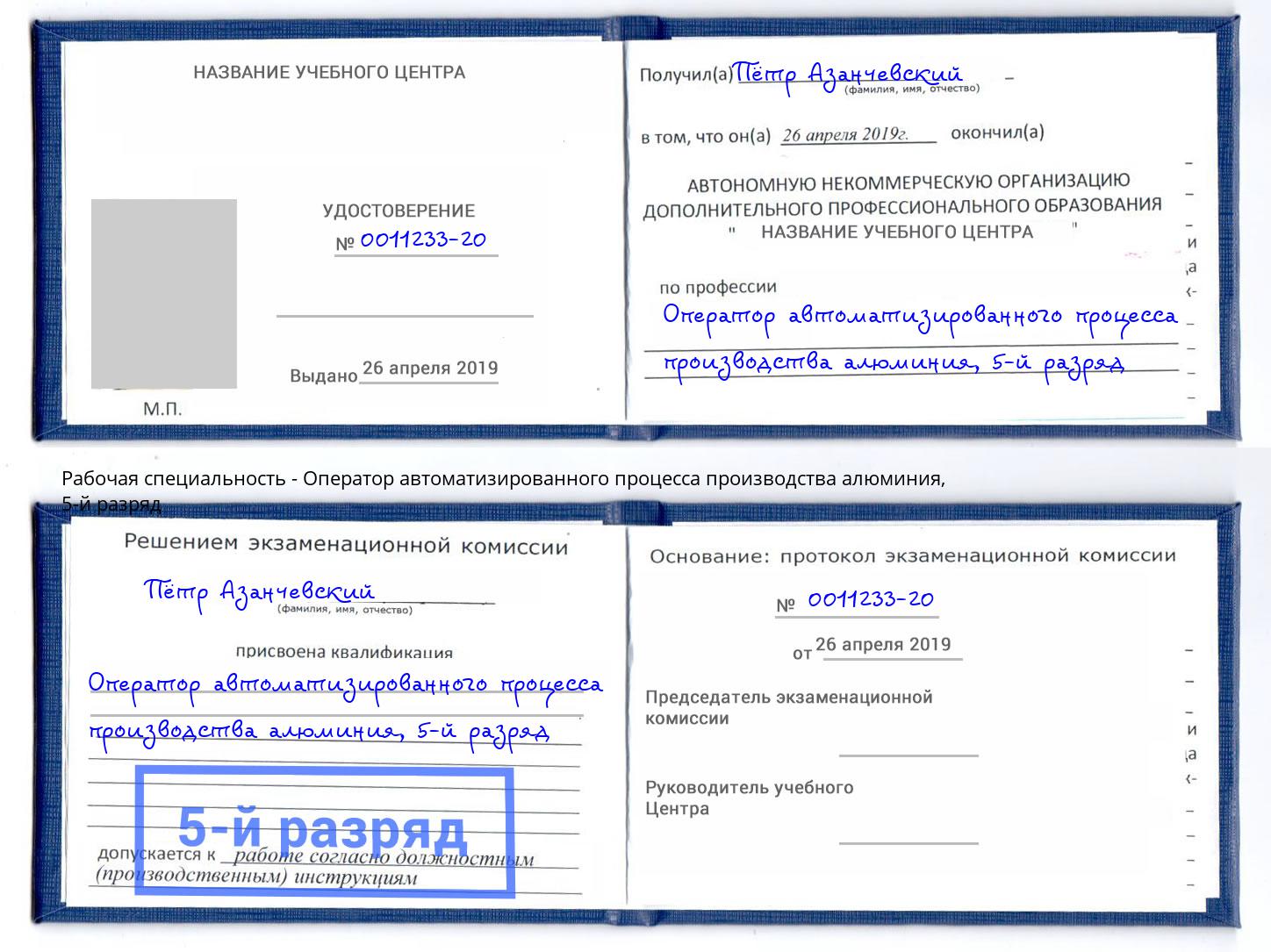 корочка 5-й разряд Оператор автоматизированного процесса производства алюминия Великий Новгород