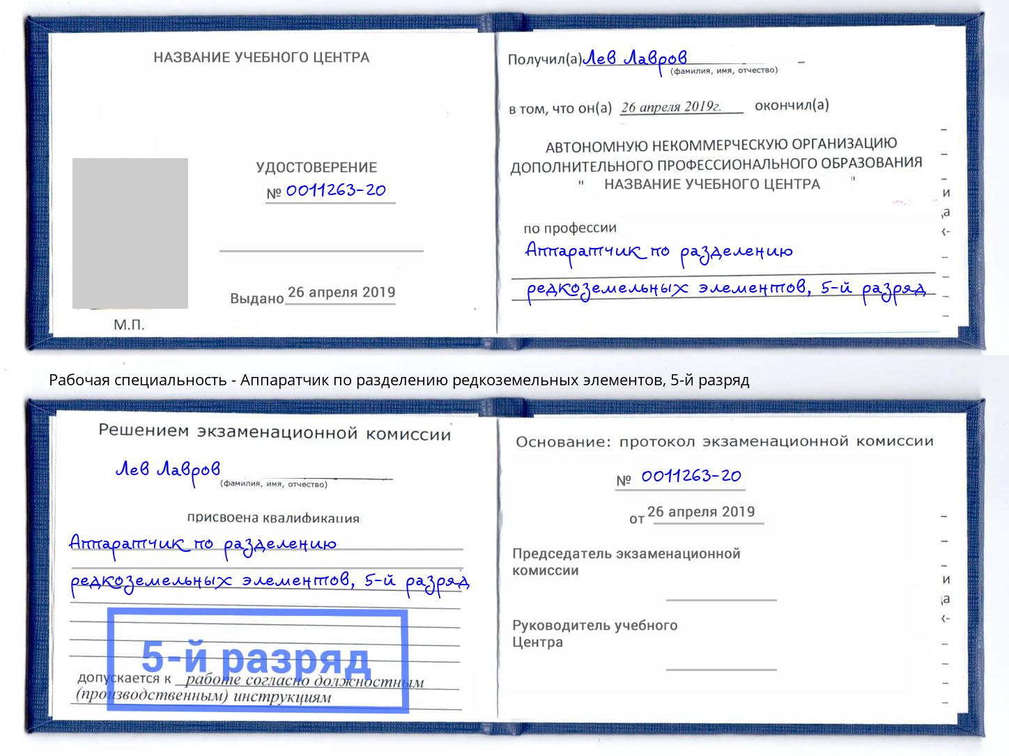 корочка 5-й разряд Аппаратчик по разделению редкоземельных элементов Великий Новгород