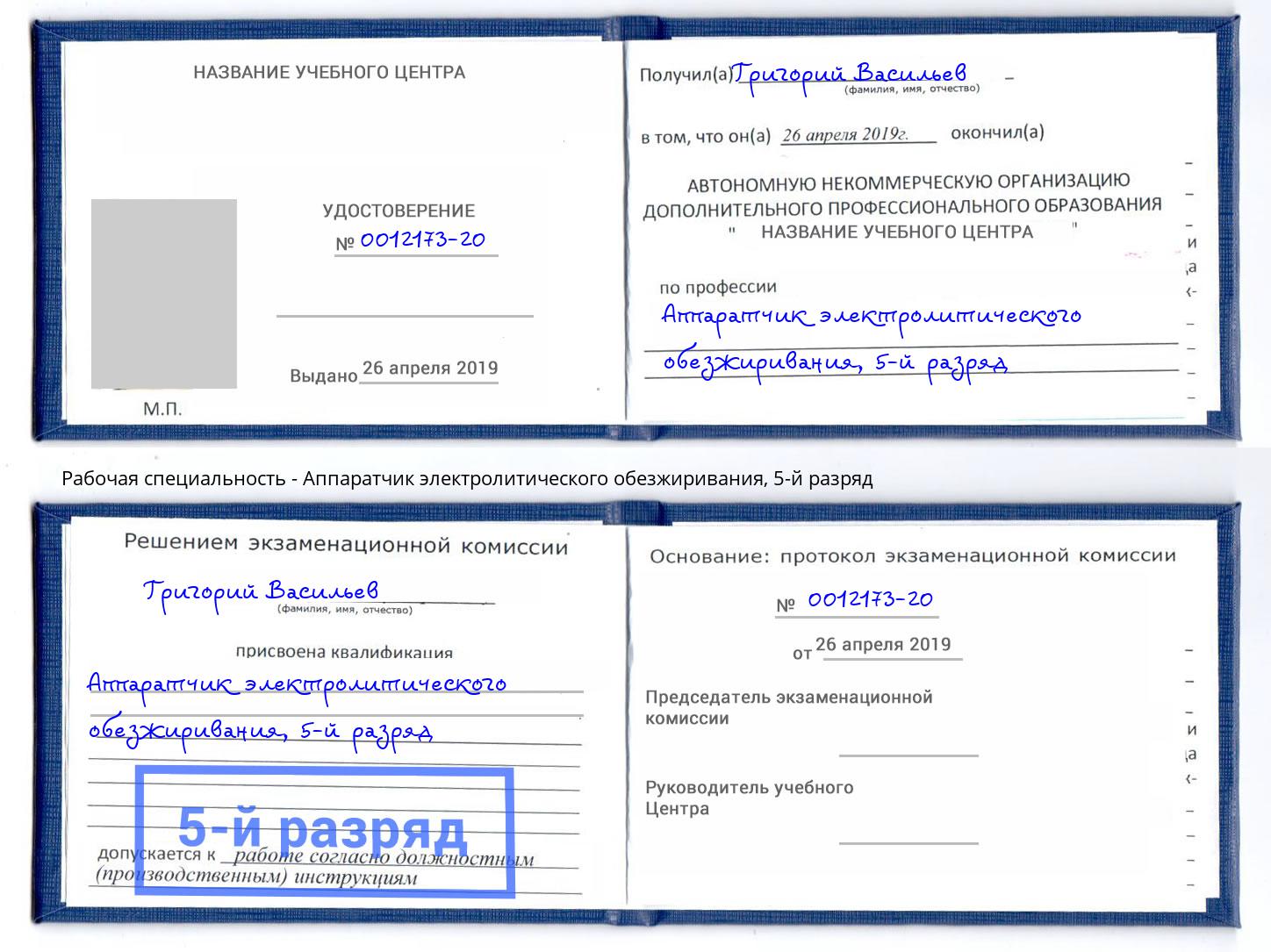 корочка 5-й разряд Аппаратчик электролитического обезжиривания Великий Новгород