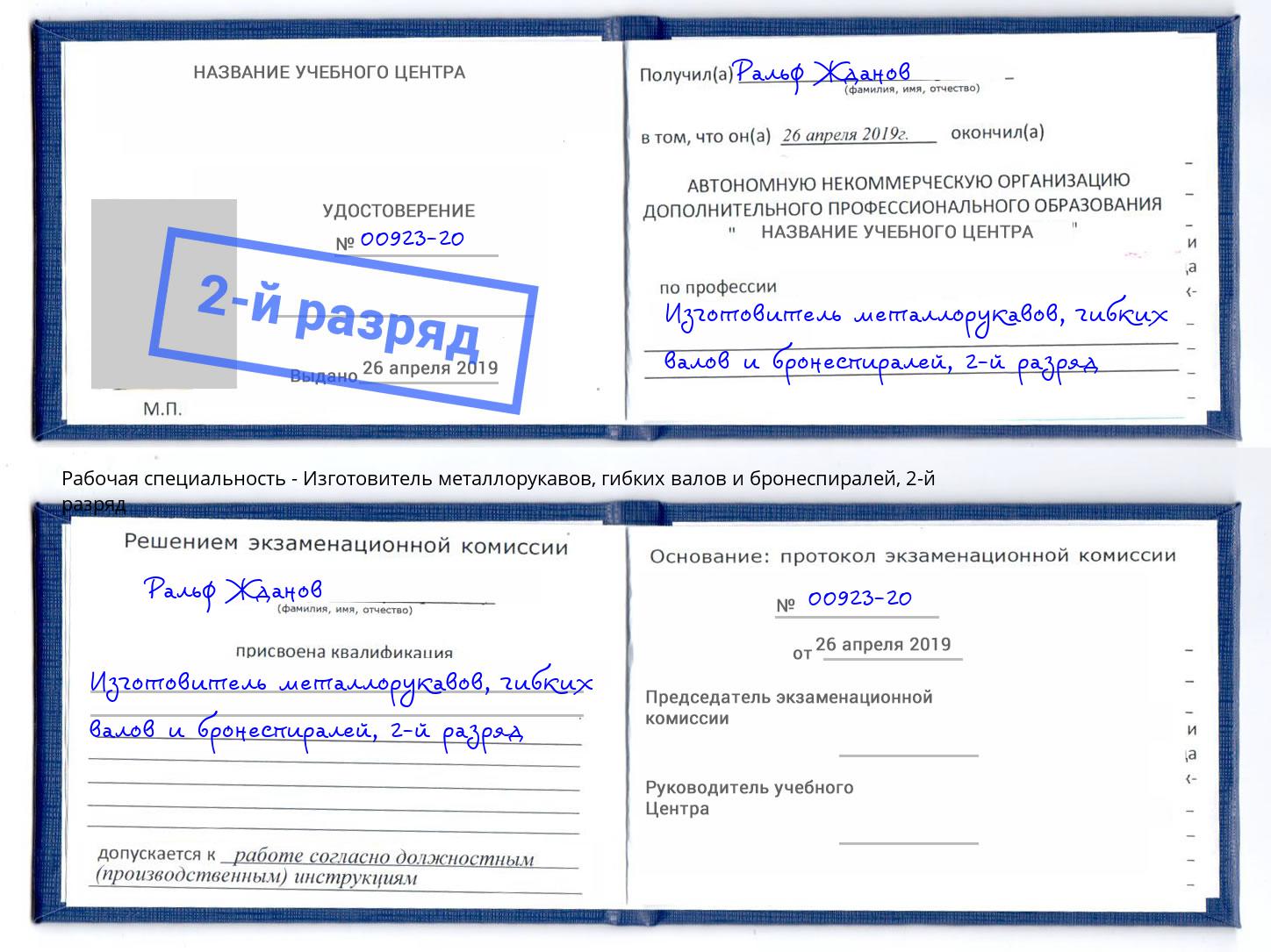 корочка 2-й разряд Изготовитель металлорукавов, гибких валов и бронеспиралей Великий Новгород